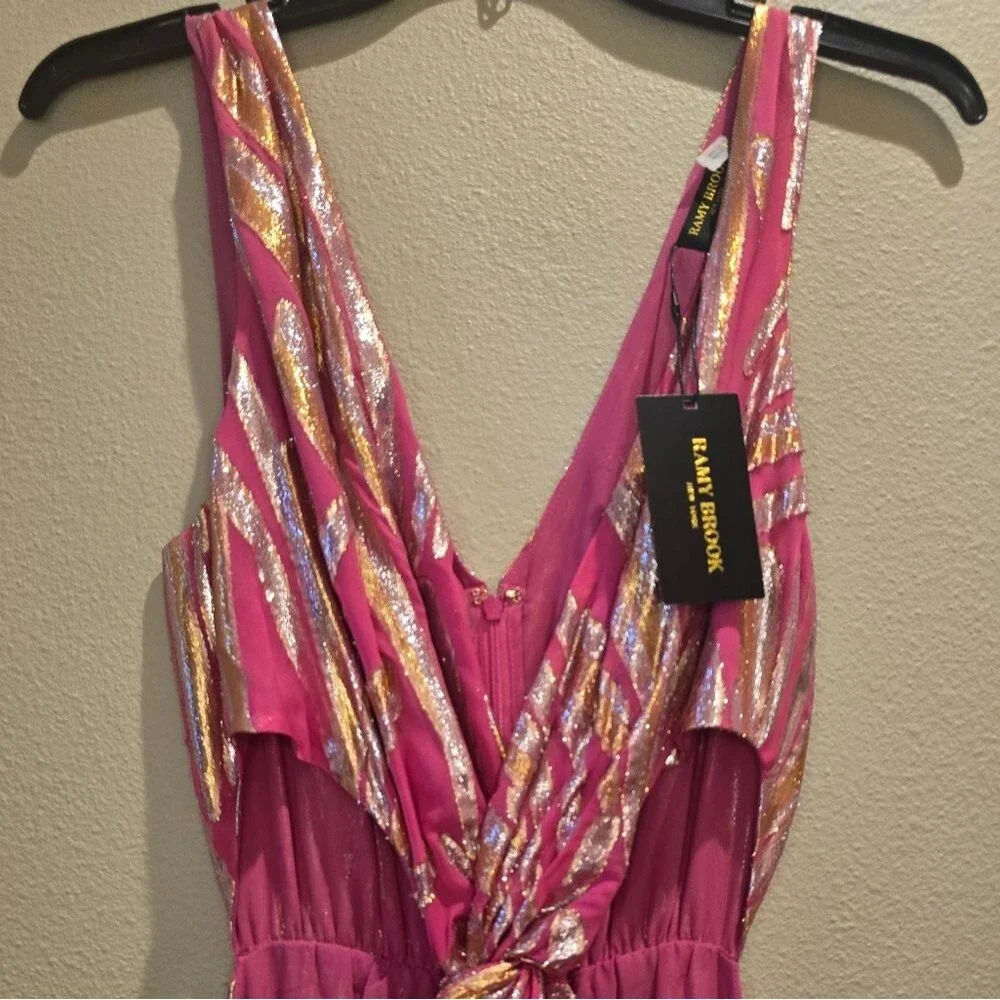 Ramy Brook Oliver cut out metallic silk blend gown dress NWT Sz 8